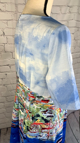 NWT Rafaella Seascape Dress Coastal Wearable Art Short Sleeve Back Zip 10P - Picture 10 of 19
