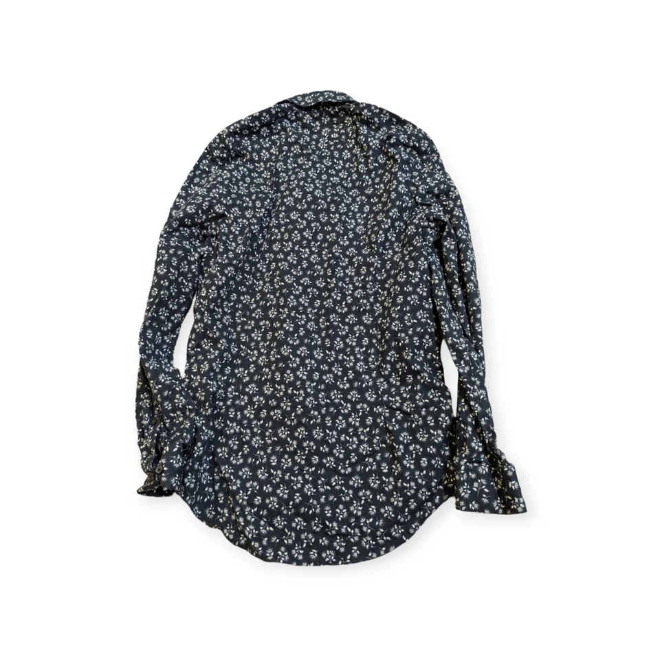 Camisa Express Extra Ajustada Azul Marino Floral Abotonada Manga Larga Para Hombre S Foto 4 de 4