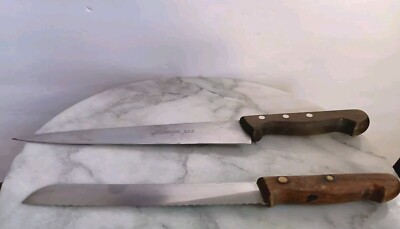 LUDWIG SCHIFF Germany 85W-10 Carving Knife Wood Handle Lot 2 Dexter VTG Bread