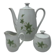 Vintage Fine China Chi “Maple Ivy” Teapot, Sugar and Creamer Set 1950’s Gilded