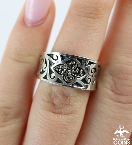 Lois Hill Sterling Silver Scroll & Caviar Bead Ring Stackable Band size 6 - Picture 6 of 6