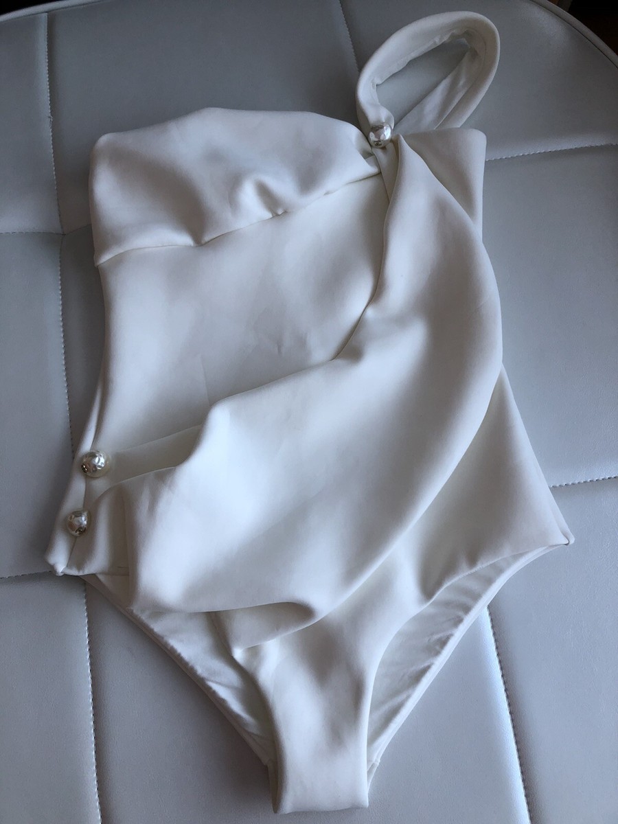シャネル CHANEL 水着 レオタード ボディスーツ WHITE 34 XS CHANEL 2012 Runway White Jersey Neoprene Swimsuit Bodysuit