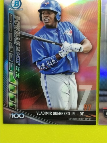 2017 VLADIMIR GUERRERO JR BOWMAN CHROME DRAFT REFRACTOR @ SCOUT TOP 100 BLUE JAY - Picture 4 of 12