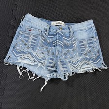 Hollister Cut Off Frayed Shorts Womens 5 28" Distressed Tribal Boho Blue Denim