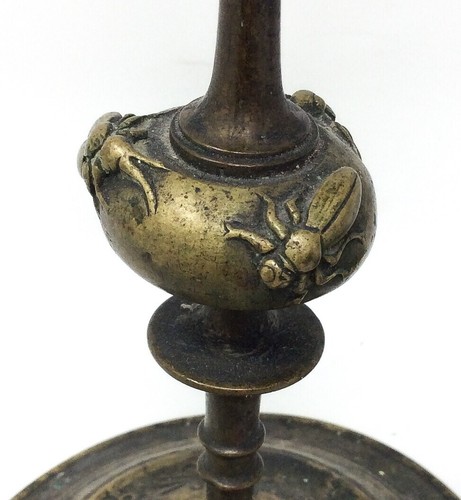 Antique Brass Ornate Candlesticks W Bees & Bugs Early 1900’s - Picture 2 of 6