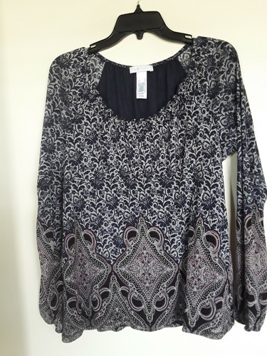 LIZ WEAR Navy Lined Nylon Long Sleeve Top Tunic Sz M L