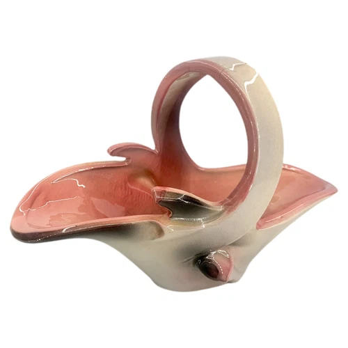 Vintage Hull Pottery #56  Candy Basket Pink Black Gray 1950's Art Deco