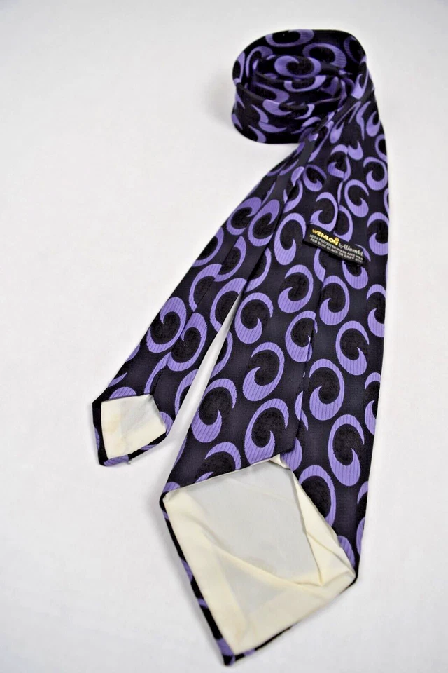 Neck Tie VTG 60s Wembley Psychedelic Purple G Hook on Black Wide Tie 53.5" x 4" - Image 4 of 4