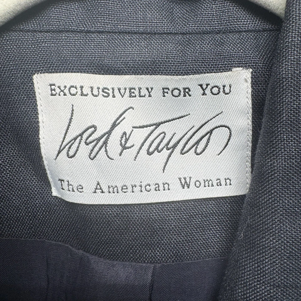 Lord & Taylor Blazer Mujer 16 Azul Marino 100% Lino Oficina Cápsula Armario Foto 2 de 4