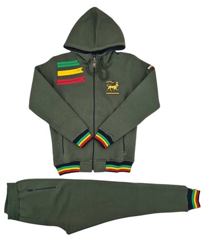 Time Is Money Rasta Tracksuit Set Reggae 3 Stripe Zip Hoodie Joggers Streetwear - Picture 9 of 22