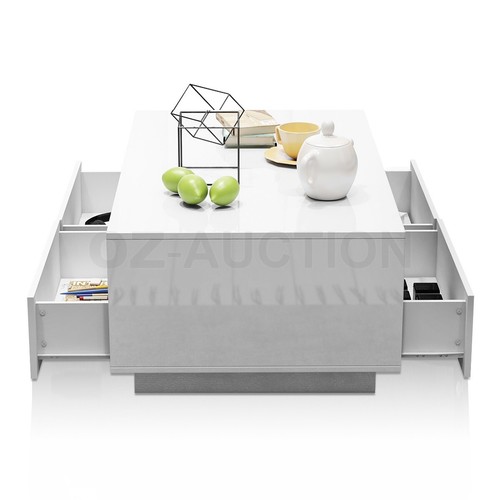 Modern Coffee Table Storage Drawer Cabinet High Gloss Furniture 7 Models BK/WH - Picture 4 of 65