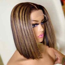 Highlight Short Bob Human Hair 4x4 Lace Front Wig for Women