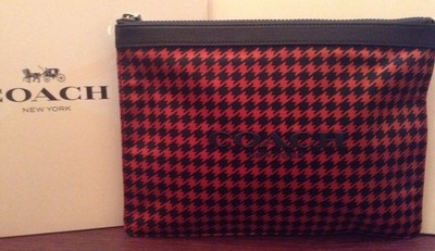 バッグ COACH Houndstooth Accessory Pouch rare MINT COACH LTD VTG PINK WOOL HOUNDSTOOTH SUEDE KISSLOCK
