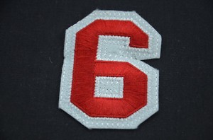 Number 6  six red numeral 3 7cm sew iron on patch badge embroidery