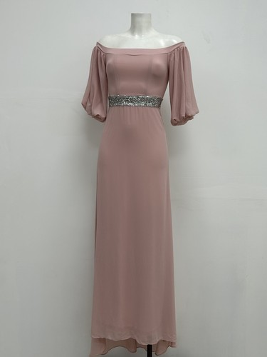 Ex TFNC Petite Bardot Chiffon Maxi Dress with Embellished Waist Size 6 RRP £75 - 第 1/8 張圖片