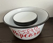 VIP Home & Garden Set Of 5 Enamel ware Popcorn Red , One Large And Four Small