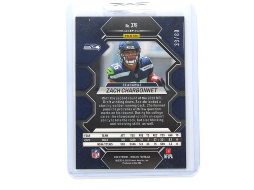 2023 Panini Mosaic Choice Fusion Red Yellow Prizm Zach Charbonnet 39/80 RC #379 - Picture 2 of 3