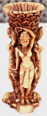 Carved Ethnic Art Vase Decorated in Plants Animals & Dancing Topless Ladies