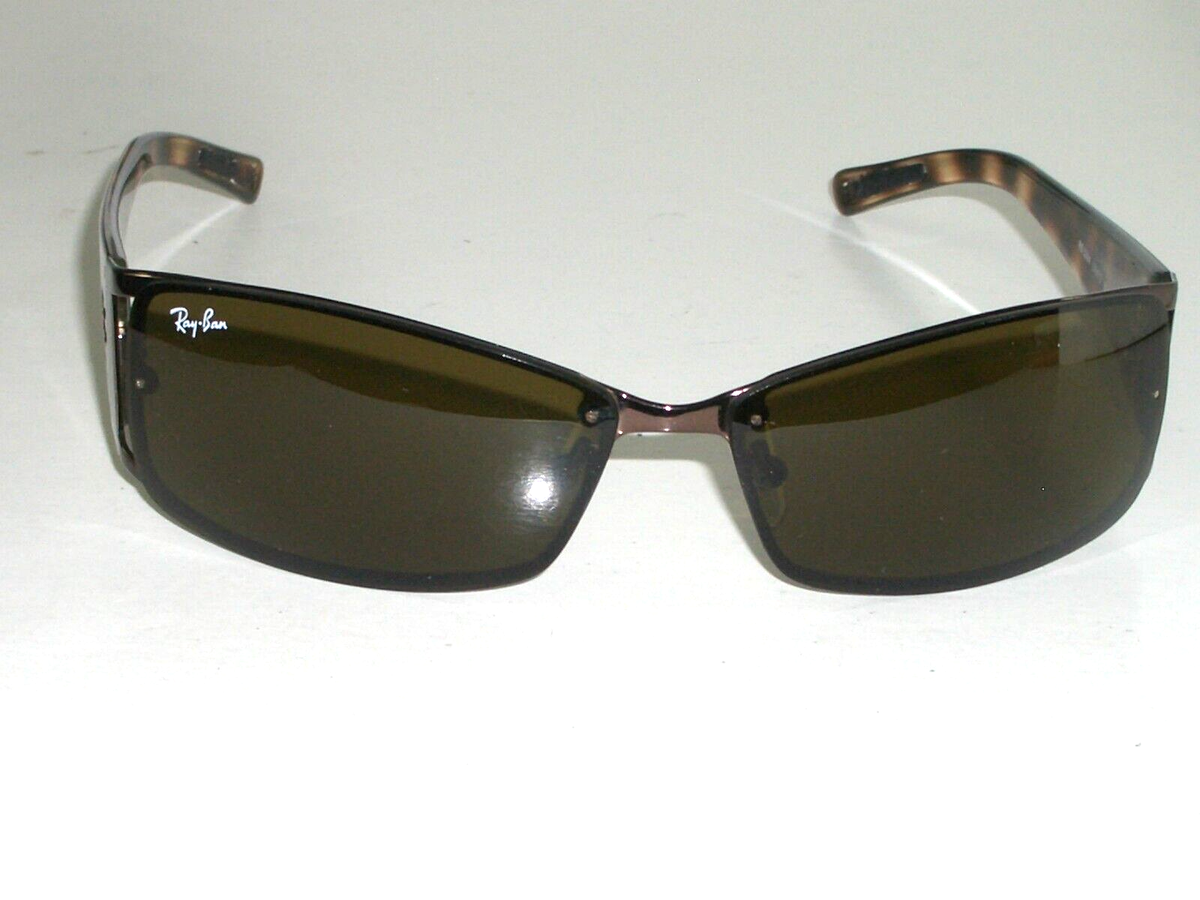 RAY BAN RB3394 014/73 62[]13mm OLIVE BROWN LENS SLEEK WRAP SUNGLASSES w/CASE