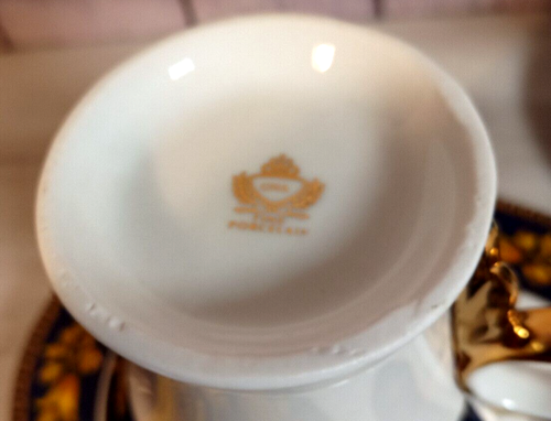 GNA Fine Porcelain Navy, Gold White 2 Cups and Saucers Set in Box - Picture 11 of 11