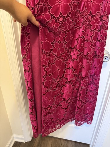Theia Women's Magenta Pink Simone One-Sleeve Velvet Floral Lace Gown Size 14 - Picture 8 of 10