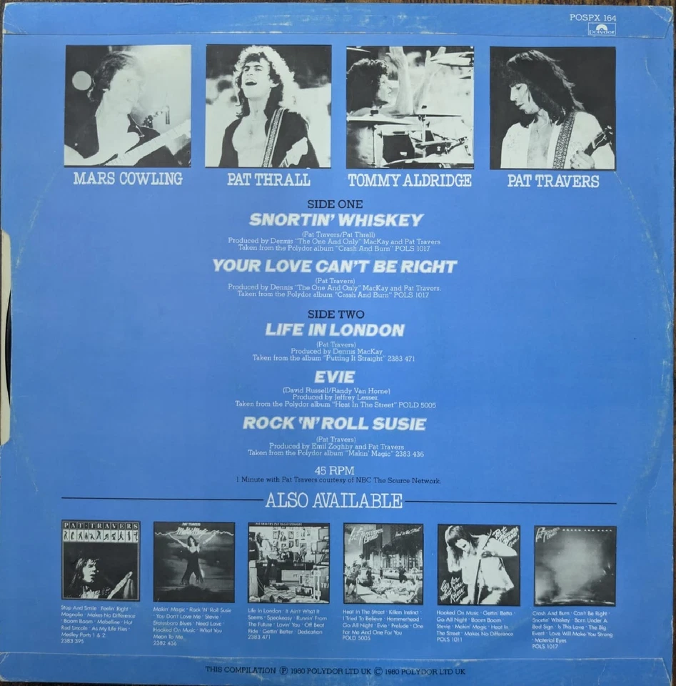 Pat Travers Band Snortin' Whiskey Vinyl Record VG+/G+ POSPX 164 1980 1st Press Foto 2 de 2