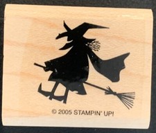 2005 Stampin  Up Halloween Witch On A Broom Silhouette Rubber Stamp