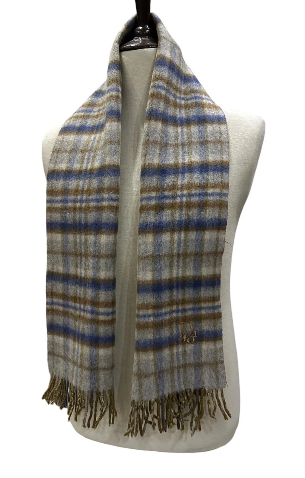 Véritable foulard unisexe Christian Dior occasion 100% laine marron fabriqué en Italie