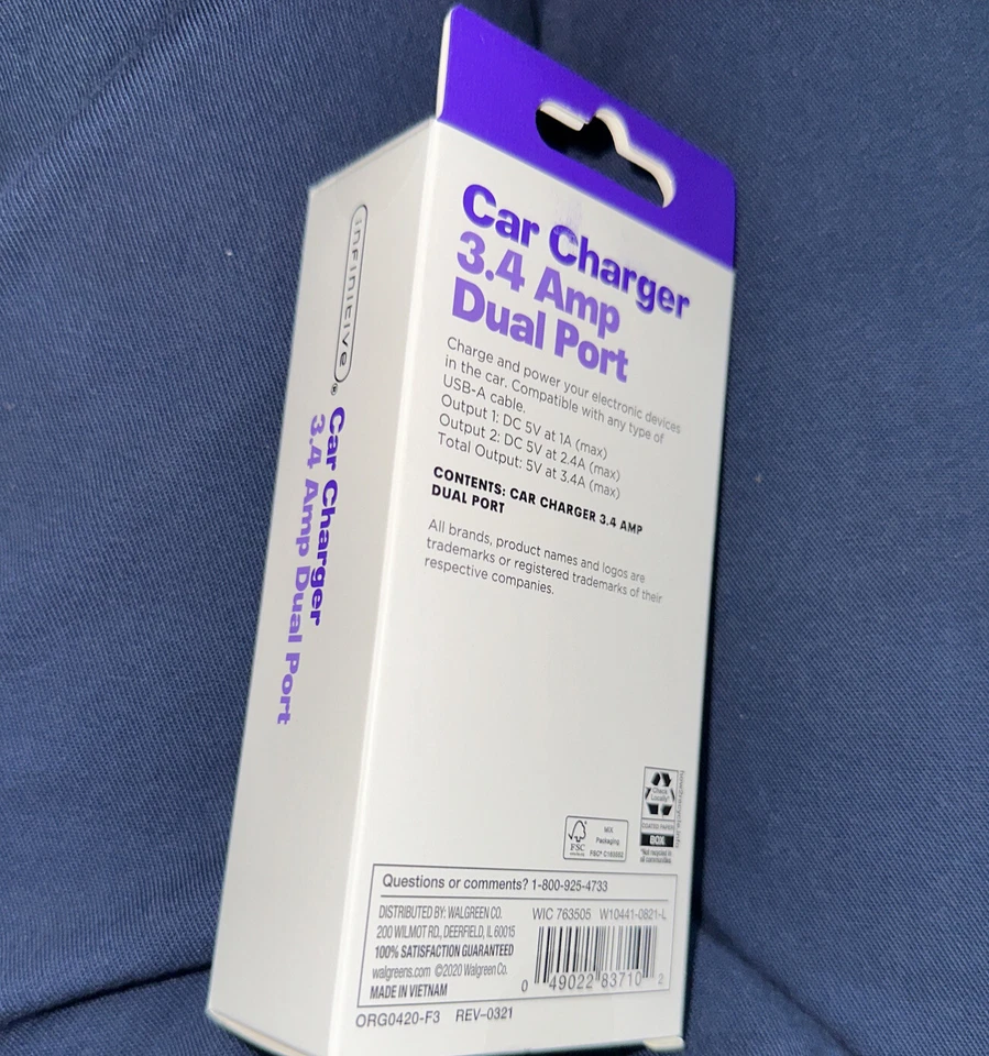 Infinitive Fast Charge Dual Car Charger 3.4 Amp Dual Port USB Speed Charger New - Image 3 of 4