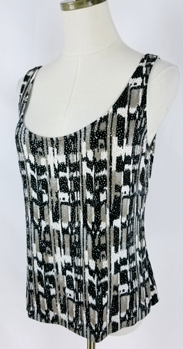 Alex Evenings 2pc Women's Size L Glitter Jacket and Tank Top Set Black White Ta - Picture 9 of 12