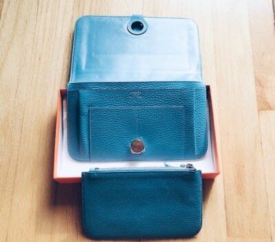 New Authentic Hermes Togo Leather Dogon Long Wallet Blue Color( in