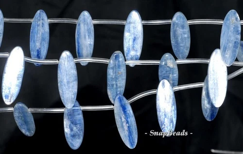 BLUE KYANITE GEMSTONE GRADE A MARQUISE OVAL TOPDRILL 30X10MM LOOSE BEADS 5 BEADS - Picture 1 of 1