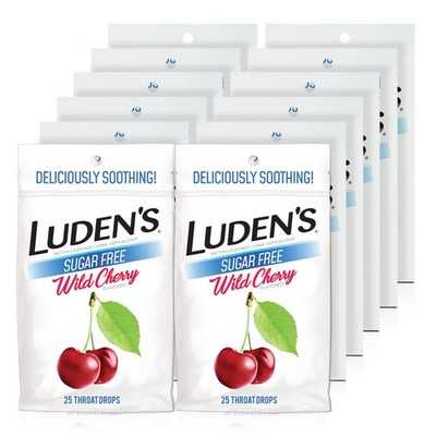 Ludens Sugar Free Wild Cherry Throat Drops, Sore Throat Relief, 25 Count 12 Pack