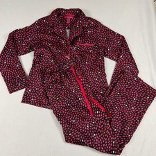 Betsey Johnson Pajama Set Intimates Heart Print Satin Small Black Pink White S