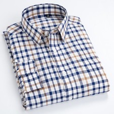 Men's Plaid Button Down Shirts Cotton Long Sleeve Slim Fit Gingham Dress Shirt