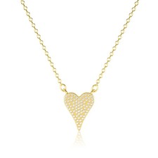 Dainty Heart Necklace for Women, 14K Gold Plated Pave Pendant Nec