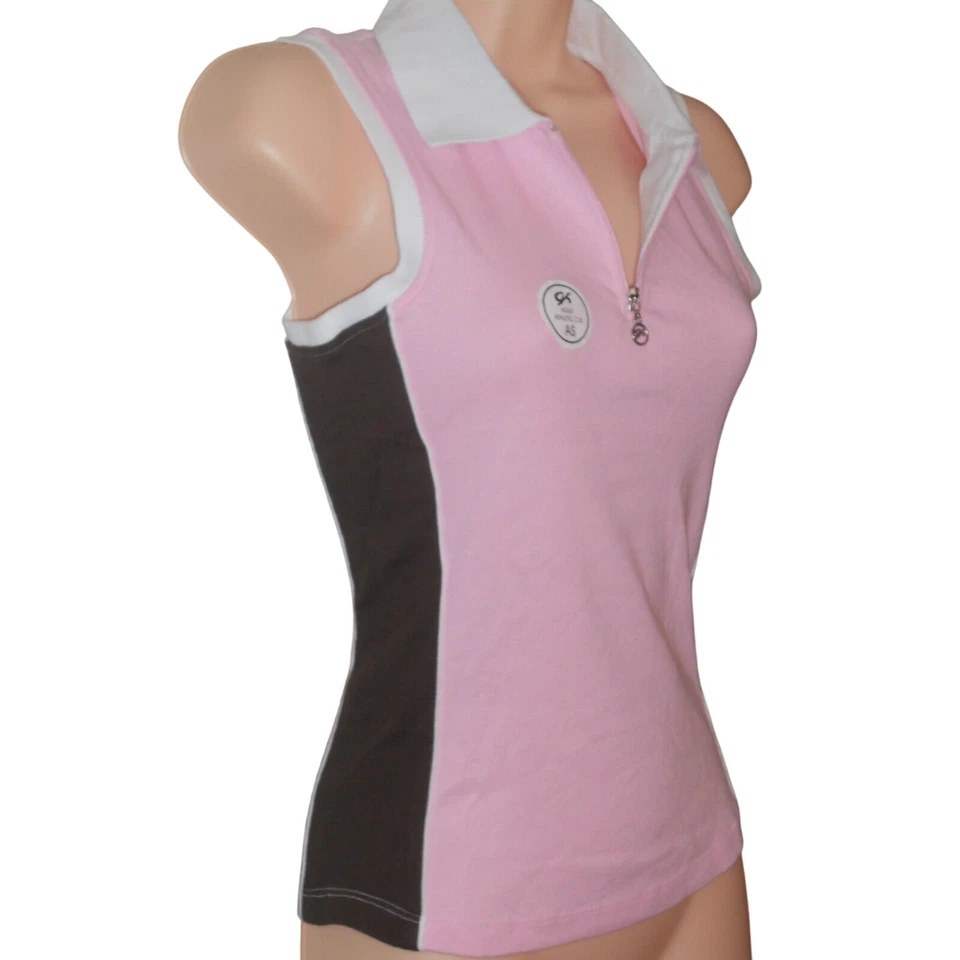 GK Elite Ropa Deportiva Rosa, Blanco y Marrón Corte Atlético Tejido Top Cremallera Frontal Talla S Foto 2 de 4