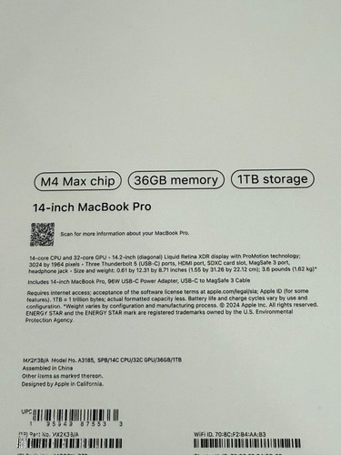 Apple MacBook Pro 14" M4 MAX Latest 2025 - 36GB Ram, 1 TB SSD, Space Black - New - Afbeelding 4 van 13