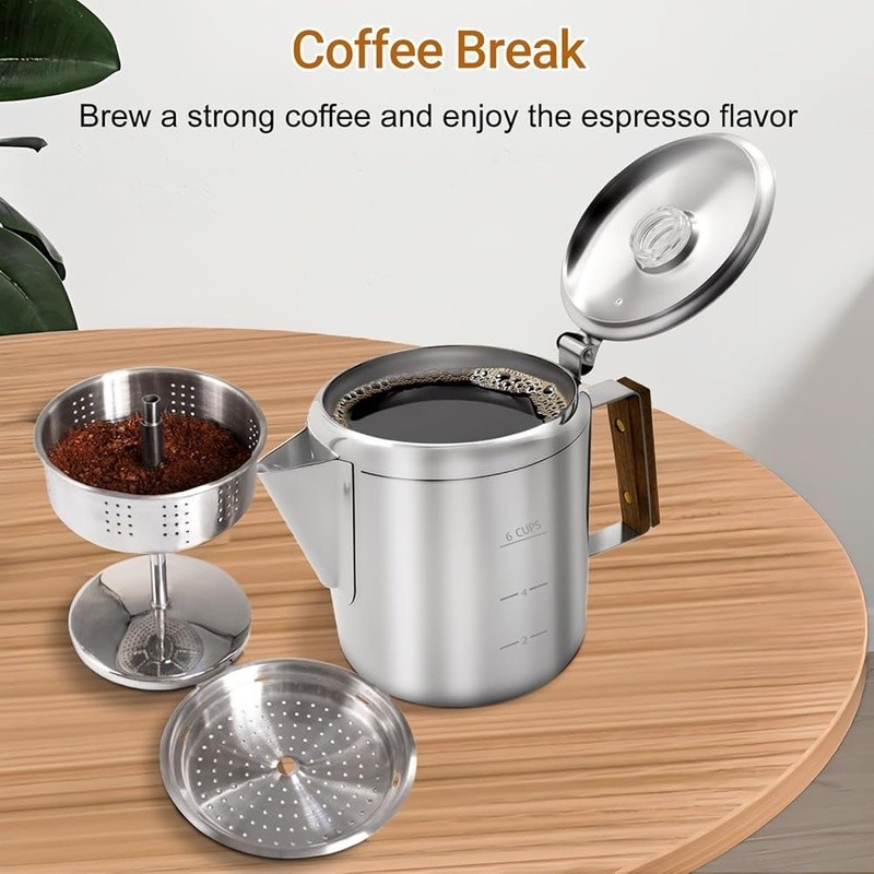 Stainless Steel Coffee Percolator Moka Pot All Stovetops Easy Brew Coffee Maker