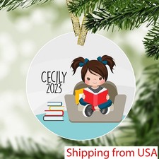 Reading Girl Personalized Christmas Ornament - Book Lover, Book Worm Ornament...