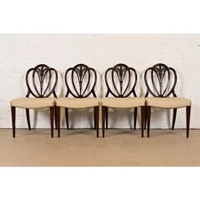 Baker Furniture Style Georgian Carved Mahogany Dining Chairs, Set of Four