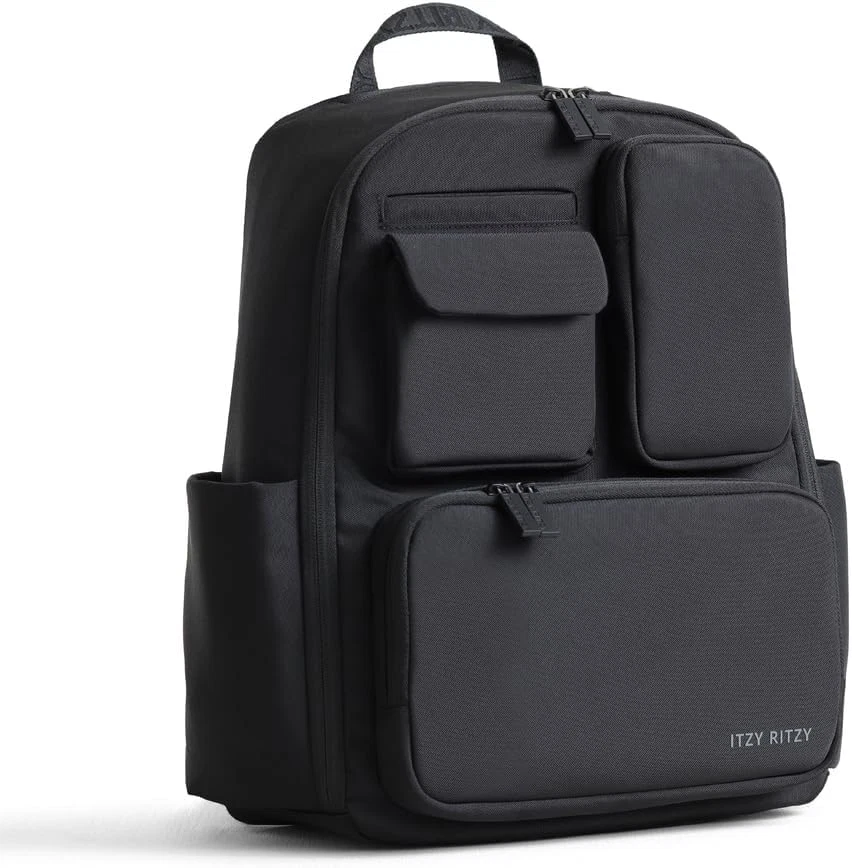 Itzy Ritzy Black Diaper Bag Backpack with 17 Pockets & Insulated Holders