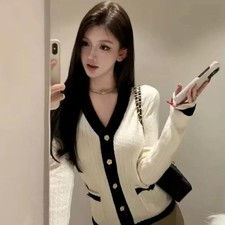 Ivory Color Block Knit Cardigan - New, Slim Fit, One Size Official