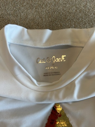 Girls Sweatshirt - Cat & Jack W/ Two Side Sequins Gold/silver Heart XS 4/5 - Picture 3 of 4