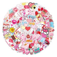 100 Pcs Valentine's Day Heart Stickers Self-Adhesive Vinyl Decals Party Favors