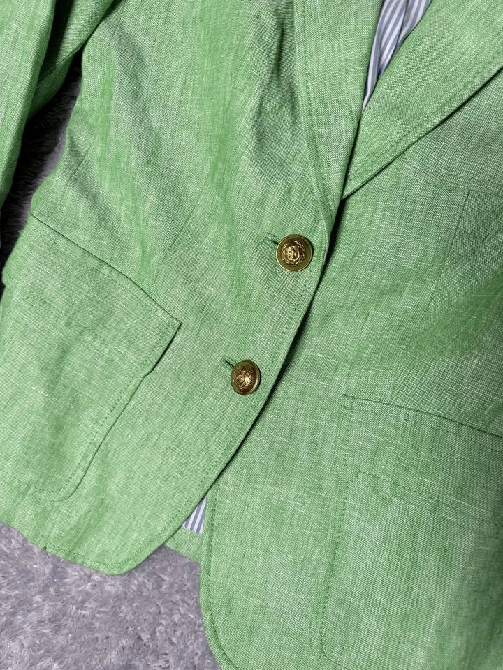 Blazer para mujer J.Crew Petite 4P verde lino dorado botón forro a rayas F0318 Foto 3 de 4