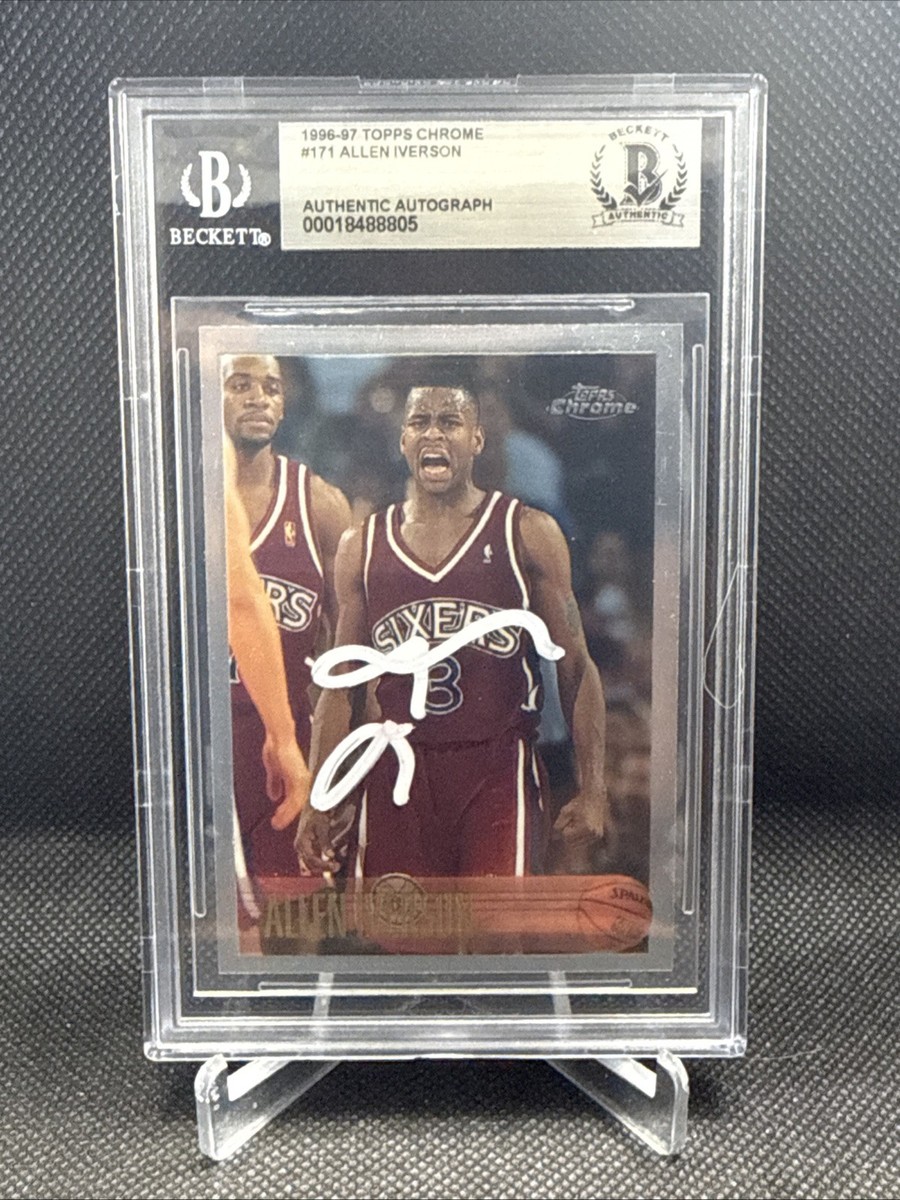 1996 Topps Chrome Allen Iverson Signed #171 Rookie Card RC Beckett 