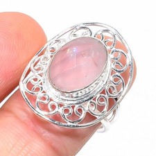 Natural Rose Quartz Gemstone 925 Sterling Silver All Size Ring For Gift