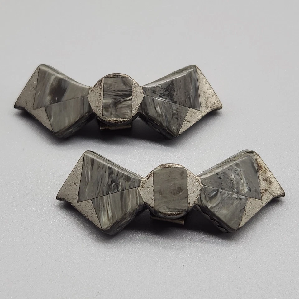 Pinup Arco Zapatos Clips Olla Metal Remolino Incrustación Plástico Años 40 50 Tono Plata Leer Foto 2 de 4