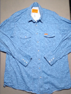 Wrangler Pearl Snap FR Shirt Men 2XLT Blue Flame Resistant Paisley Long Sleeve